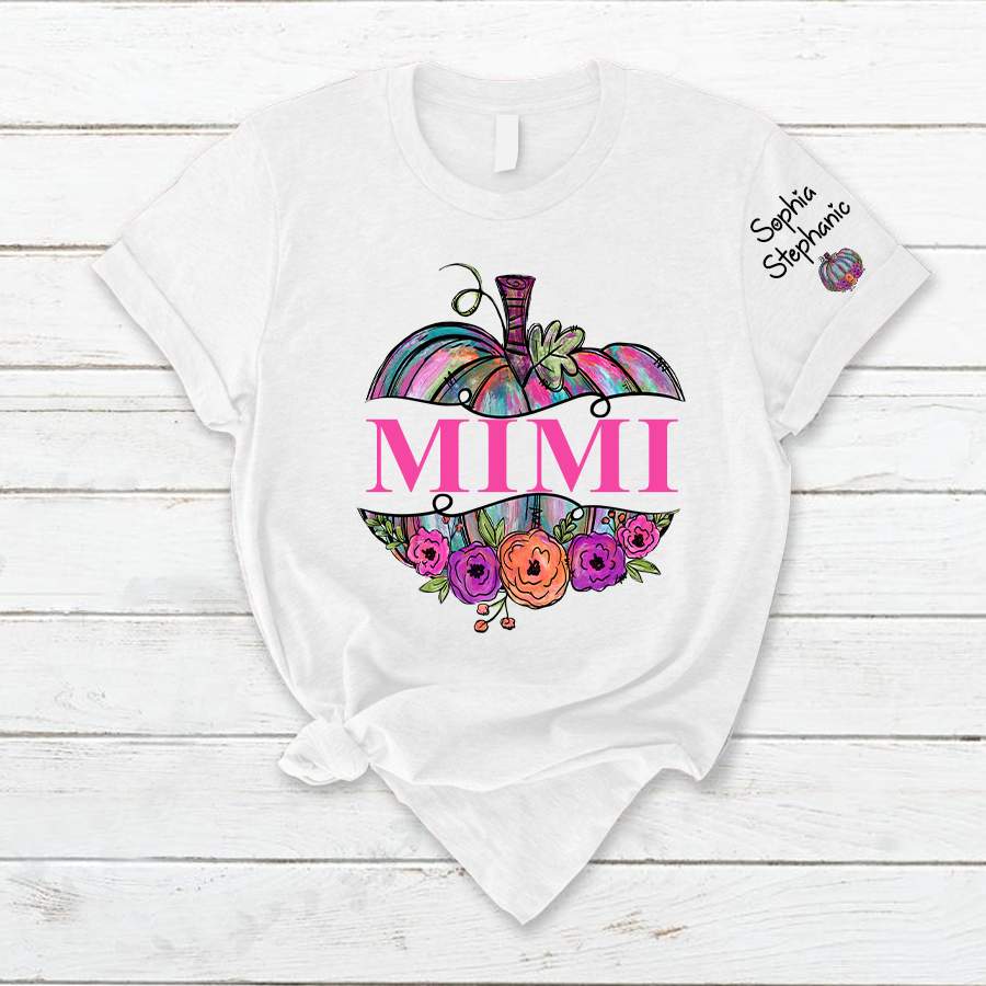 Personalized Mimi Painted Pumpkin And Grandkids Autumn T-Shirt