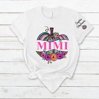 Personalized Mimi Painted Pumpkin And Grandkids Autumn T-Shirt