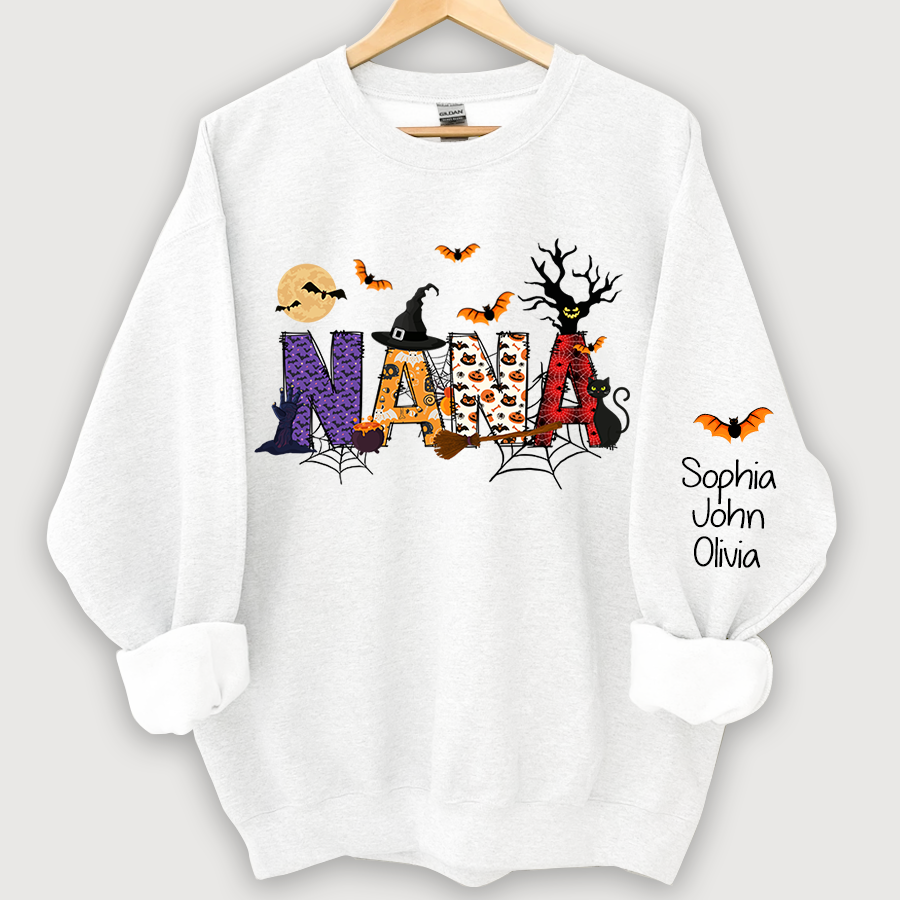 Nana Grandma Halloween Alphabet Doodle Witch Ghost Pumpkin Bat Grandkids CL01 Sweatshirt