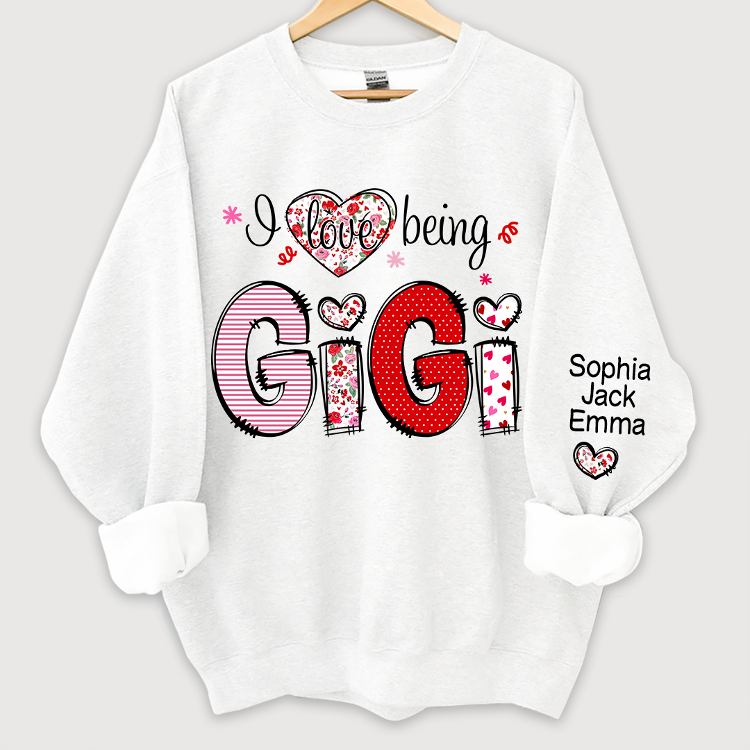 Personalized I Love Being Grandma And Kids Names On Sleeve Sweatshirt, Custom Grandma Sweatshirt, Custom Mother's Day Gift