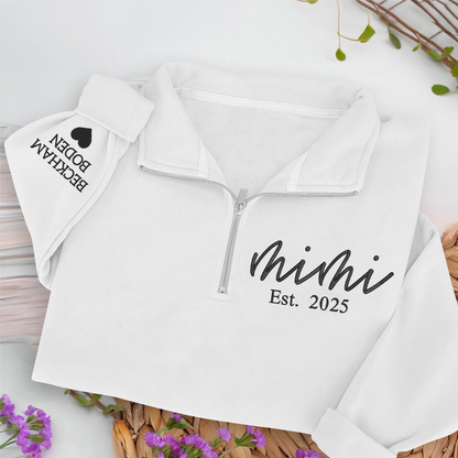 Mimi est Sweatshirt, Grandma And Grandkids Embroidered Quarter Zip Sweater
