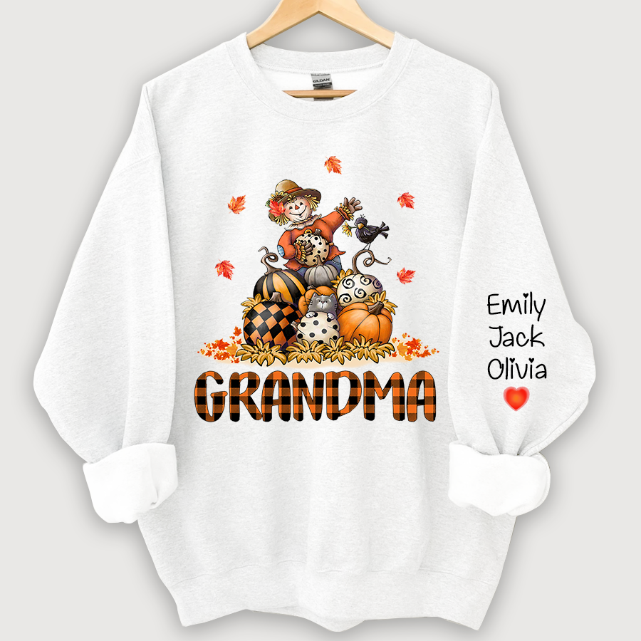 Grandma Fall Halloween Gift Custom Kidnames  Sweatshirt
