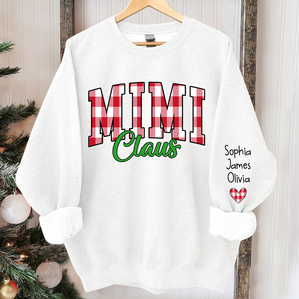 Mimi claus Buffalo Plaid And GrandKids Names Christmas 2024 Sweatshirt