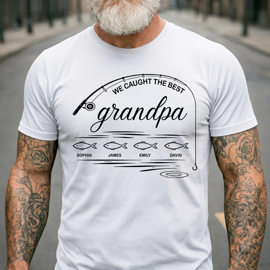 We Caught the Best Grandpa Fishing Shirt, Personalized Grandpa T-Shirt with Kids Names, Custom Fisherman Gift for Grandpa