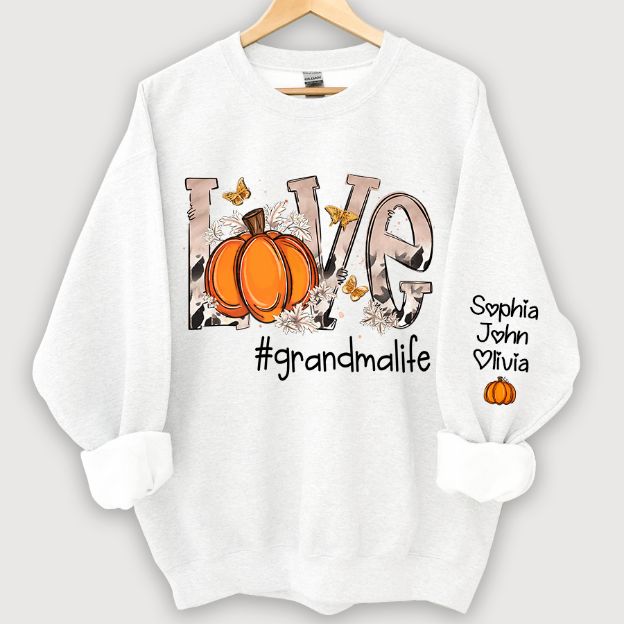 Personalized Love Grandmalife Pumpkin And Grandkids Sweatshirt