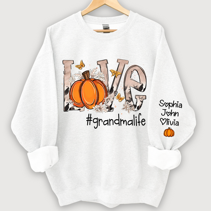 Personalized Love Grandmalife Pumpkin And Grandkids Sweatshirt