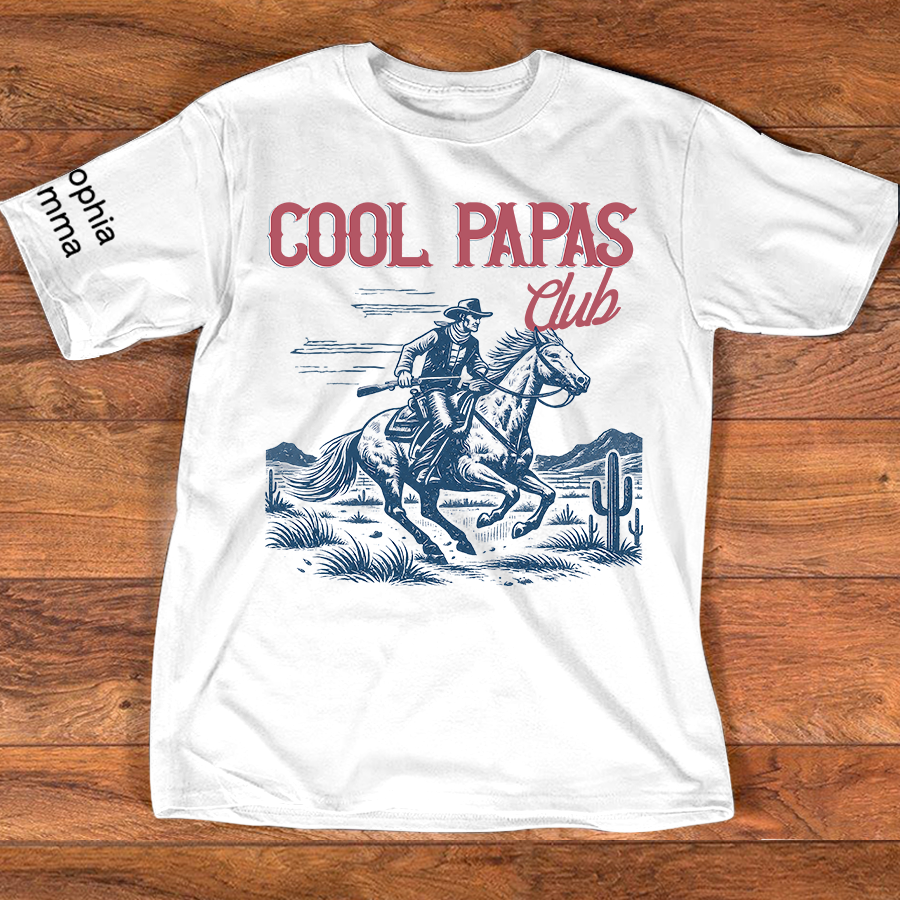 Personalized Cool Papas Club Personalized Cowboy Shirt - Custom Dad Gift with Kids' Names, Perfect for Father's Day, Family Gift for Fathers Day Birthday