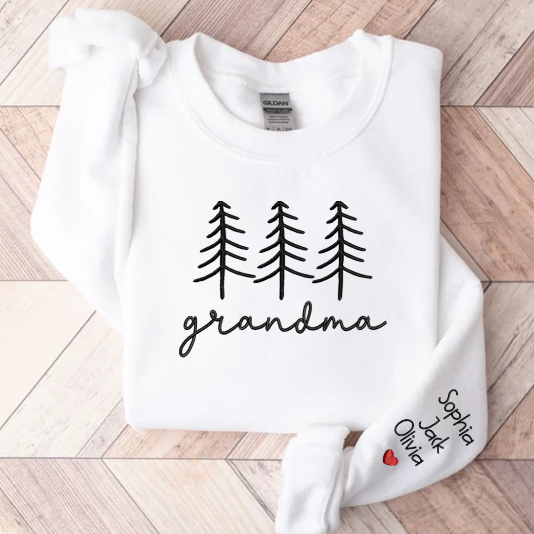 Family Grandma Christmas Embroidery And Grandkids Sweatshirt