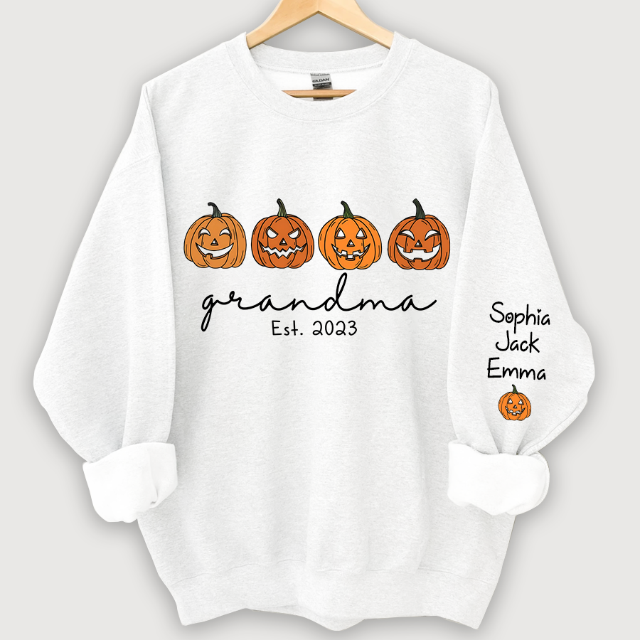 Grandma Est Pumpkin Face And Grandkids Autumn CL01 Sweatshirt
