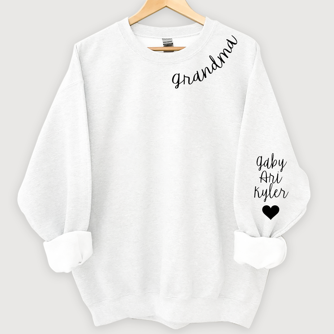 Nana Sweatshirt with name on collar and Grandkids names on sleeve, Grandma Sweatshirt