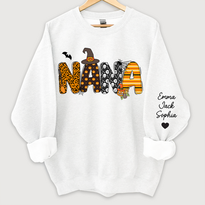 Personalized Halloween Nana Pumpkin Doodle Letters Design And Grandkids Sweatshirt