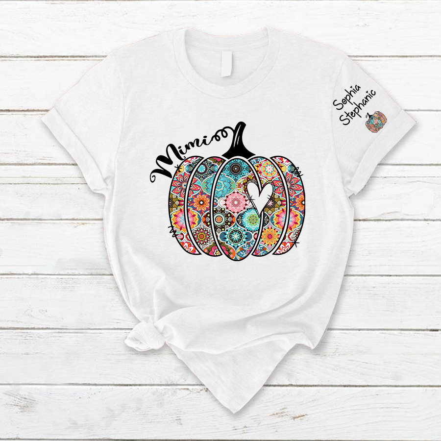 Personalized Mimi Pumpkin With Grandkids Flower T-Shirt
