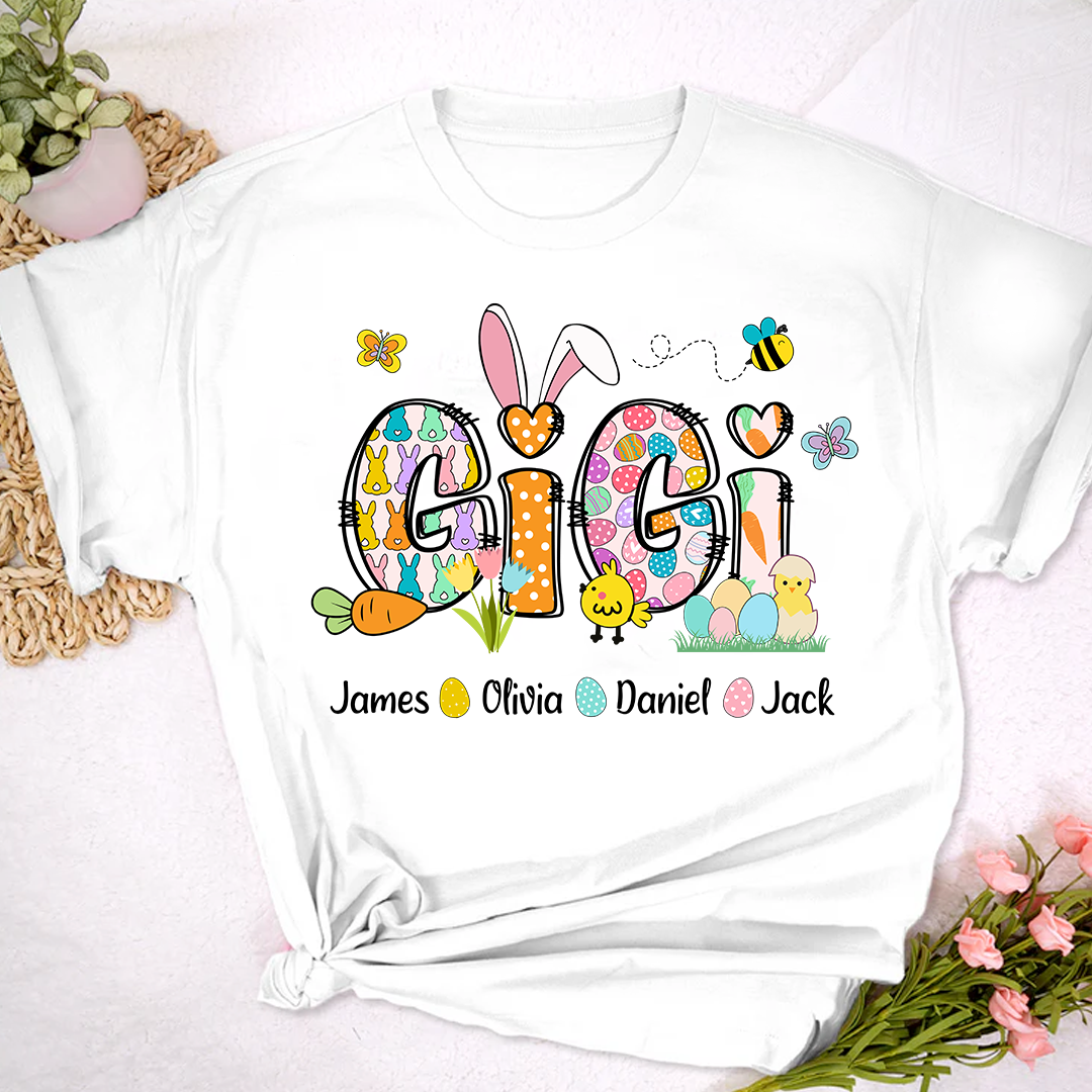 Personalized Gigi Easter Bunny Gift For Family, Custom Grandma And Grandkids T-Shirt