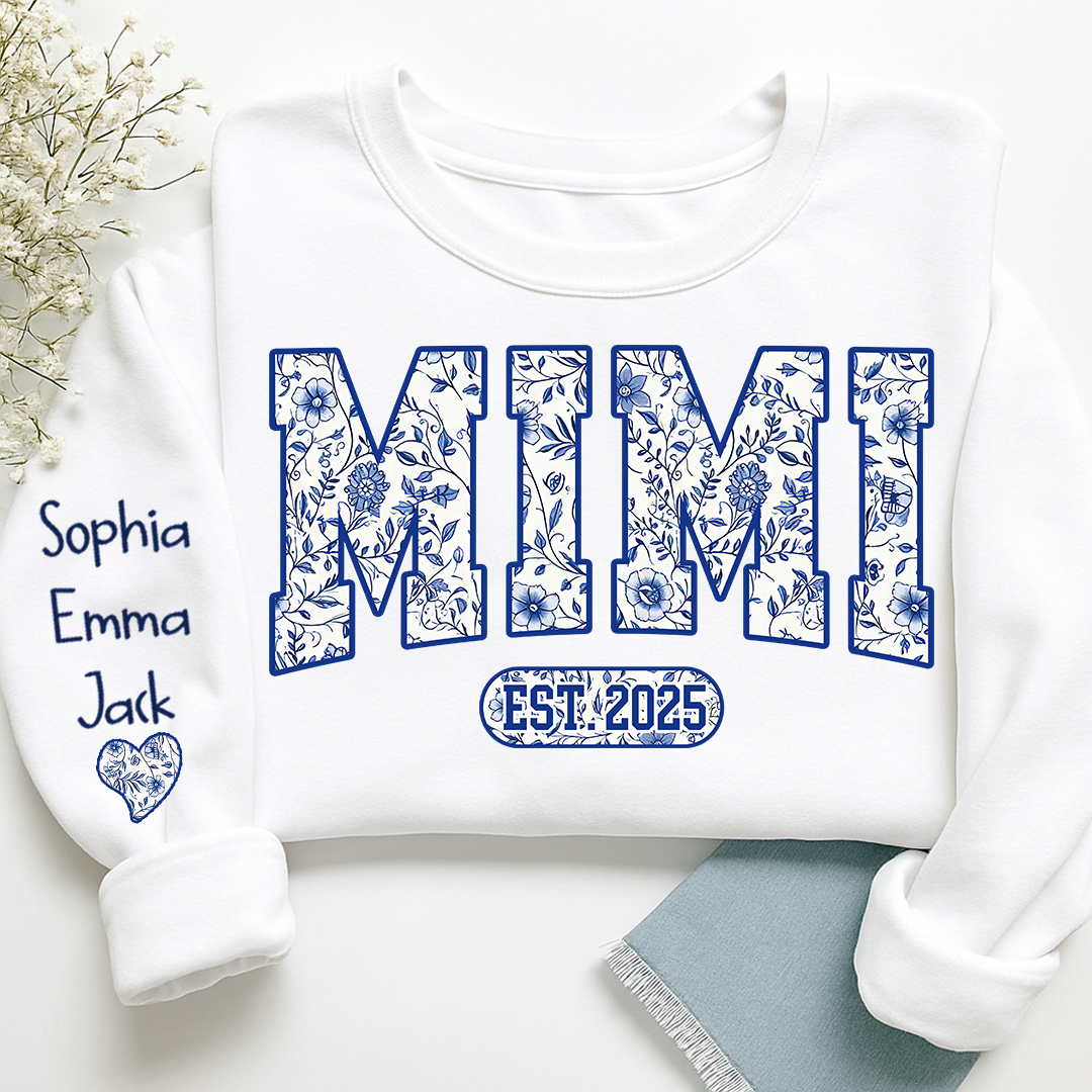 Mimi Floral Toile Blue Water Color Est Gift For Grandma And Grandkids Sweatshirt