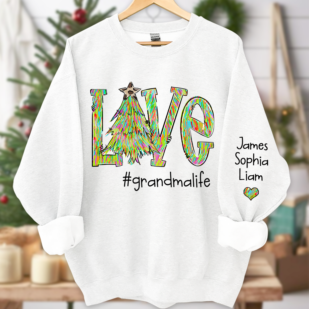 Love Tree Color Leopard Print Merry Christmas Grandmalife and Grandkids on sleeve Sweatshirt