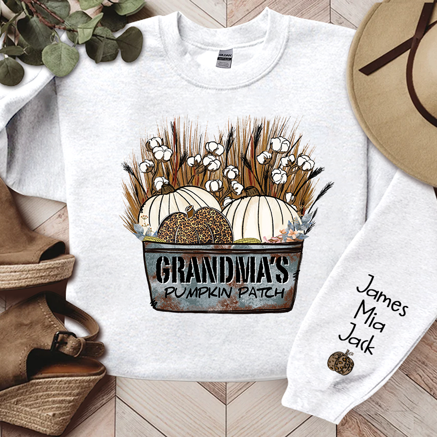 Personalized Grandma's With Pumpkin Patch Grandkids Names Sweatshirt