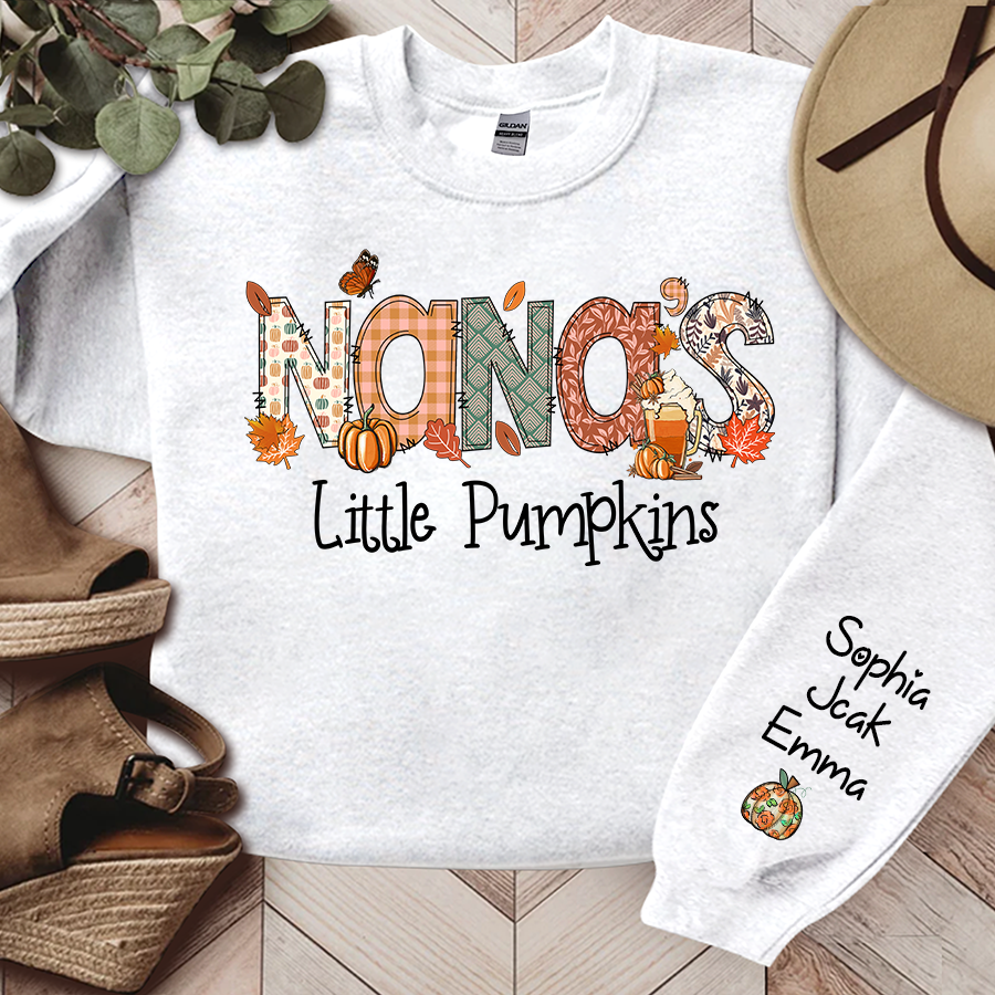 Nana's Little Pumpkins With Grandkids Names Autumn Sweatshirt