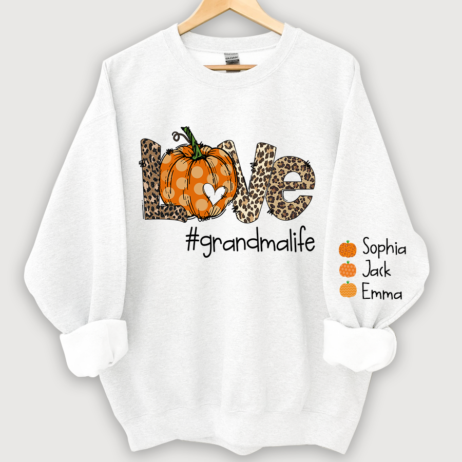 Love Grandma Life Pumpkin Heart And Grandkids CL01 Autumn Sweatshirt