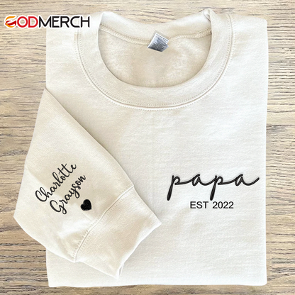 Godmerch Personalized Papa Est And Kids Embroidered Sweatshirt CL01