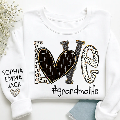 Personalized Love grandmalife Sweatshirt Bible Style Design & Custom Grandkids Names on Sleeve Sweatshirt
