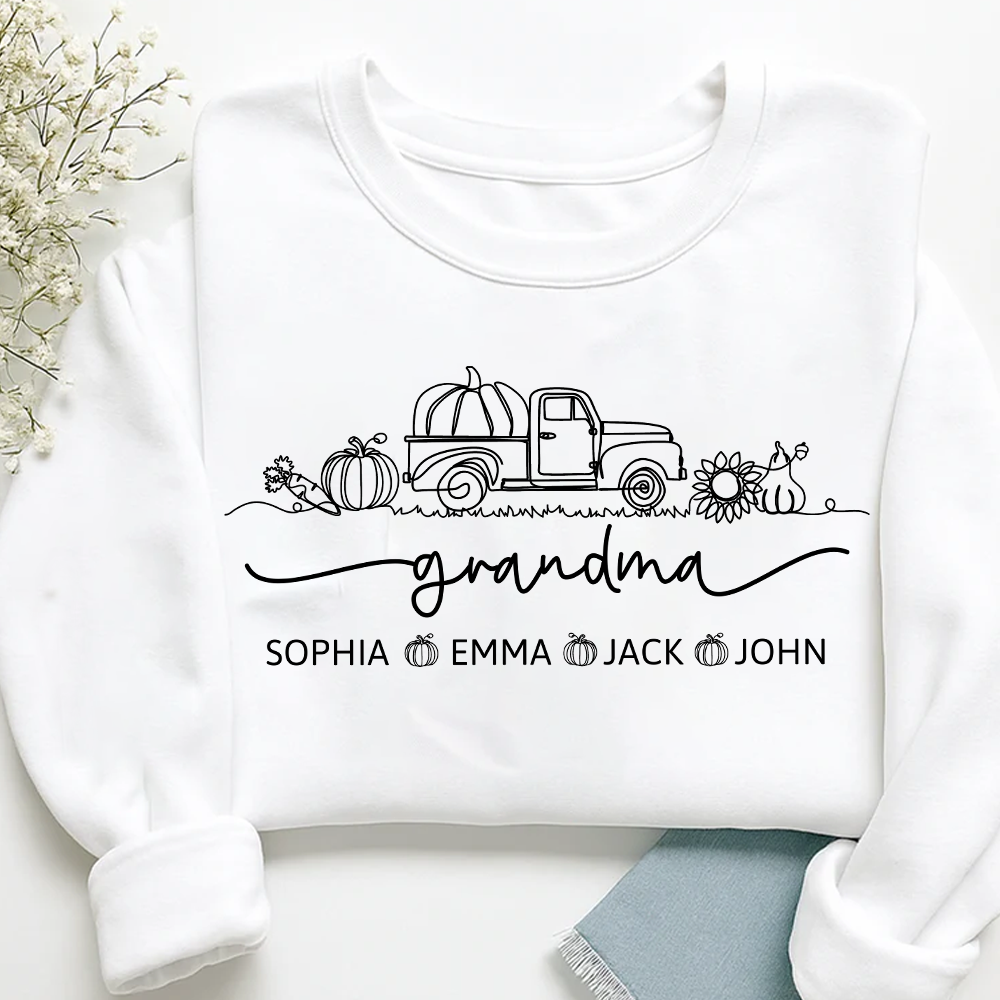 Grandma Truck Pumpkin And Grandkids Fall Sweatshirt