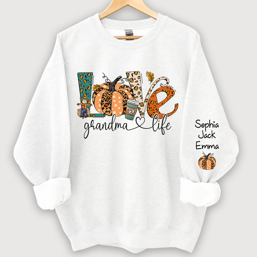 Love Grandmalife Leopard Pumpkin And Grandmkids Autumn Sweatshirt