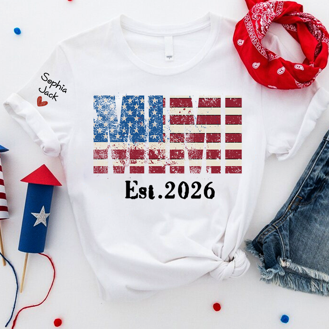 Mimi est Shirt, USA Flag Design, Custom Name, 4th of July Shirt, Independence Day Family T Shirt