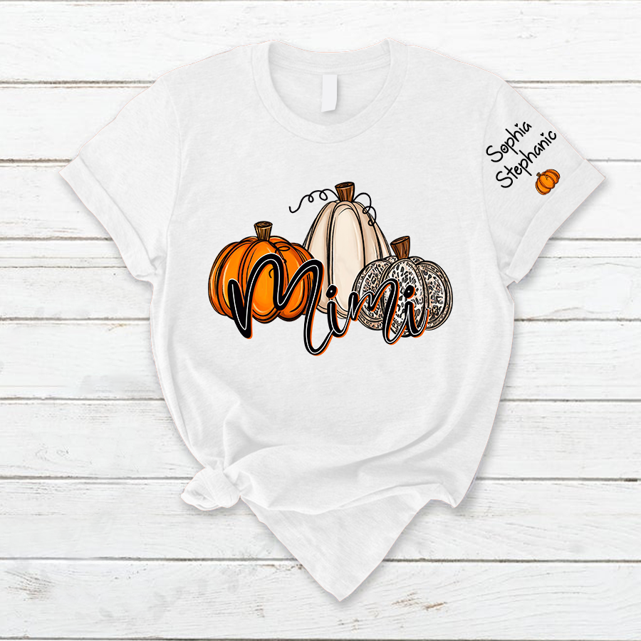 Personalized  Mimi, Grandma Pumpkins Autumn And Grandkids T-Shirt