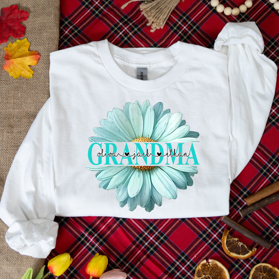 Grandma Flower Daisy Color And Grandkids Mother's Day Longsleeve
