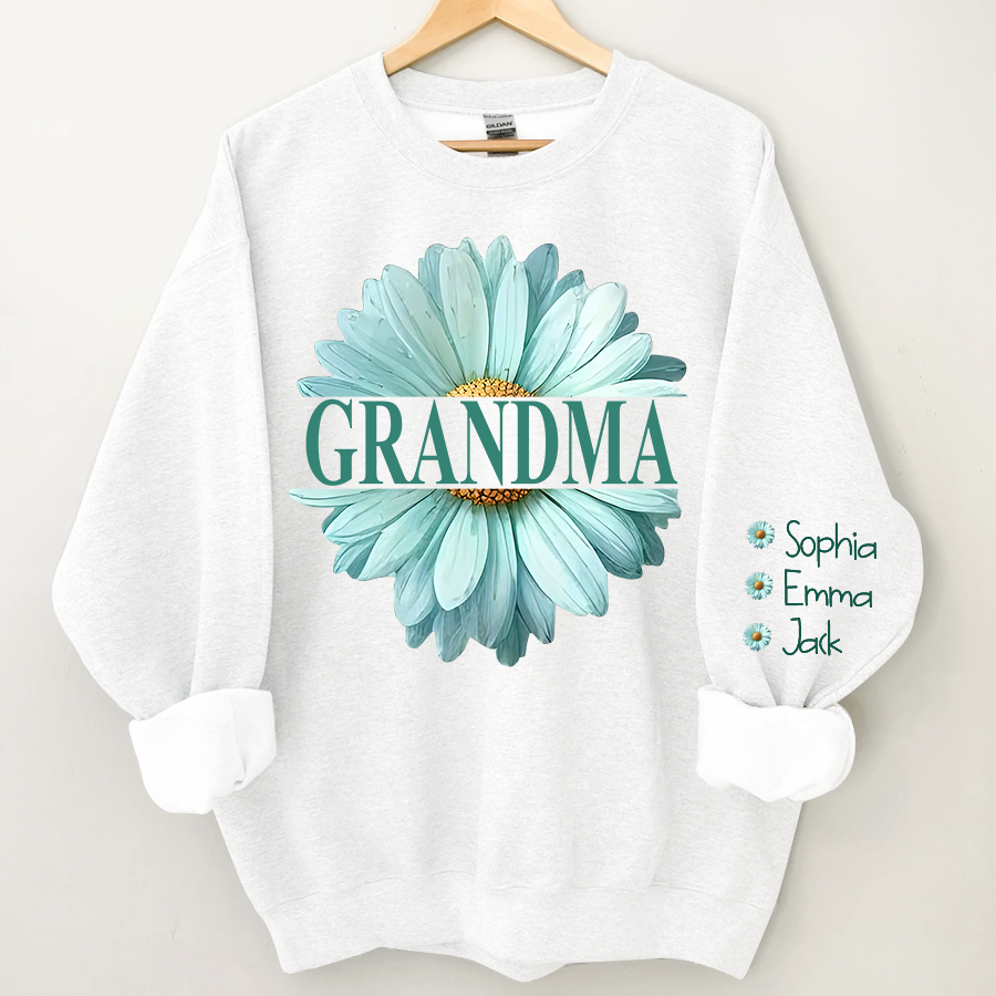 Grandma Flower Daisy Color And Grandkids Sweatshirt