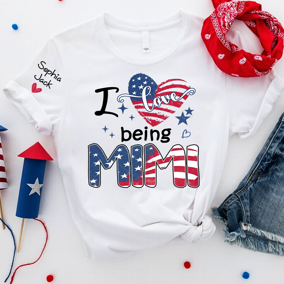 I Love Being Mimi Shirt, Patriotic Heart Design, Custom Grandma, 4th of July Shirt, Independence Day Family T Shirt