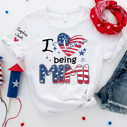 I Love Being Mimi Shirt, Patriotic Heart Design, Custom Grandma, 4th of July Shirt, Independence Day Family T Shirt