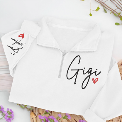 Embroidered Gigi heart Sweatshirt And Grandkids Quarter Zip Sweater