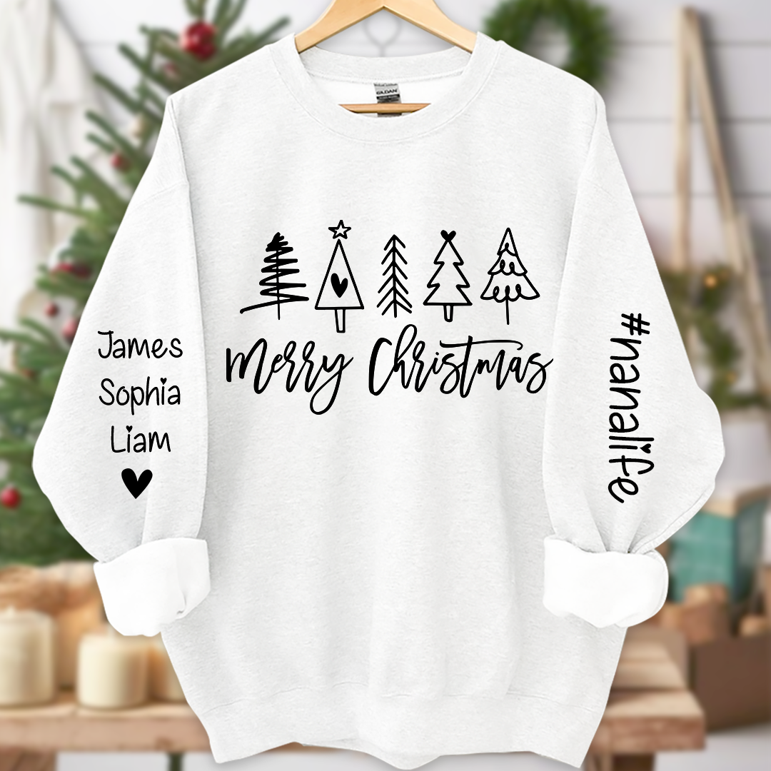 Nanalife Est Merry Christmas trees And Grandkids Names Sweatshirt