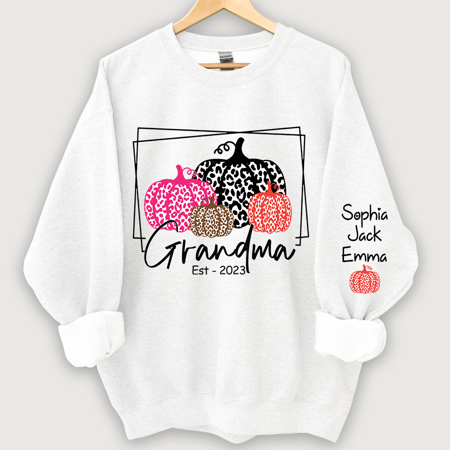 Grandma Pumpkin Leopard Color Est And Grandkids Autumn Sweatshirt