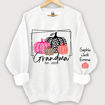 Grandma Pumpkin Leopard Color Est And Grandkids Autumn Sweatshirt