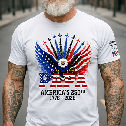 Personalized Grandpa Patriotic Eagle Shirt Custom Kids Names Sleeve, U.S. 250th Anniversary 1776 2026, Gift For Father's Day Birthday
