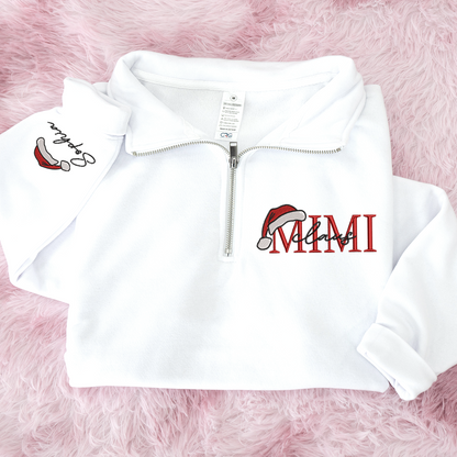 Mimi Claus Sweatshirt, Grandma And Grandkids Embroidered Quarter Zip Sweater