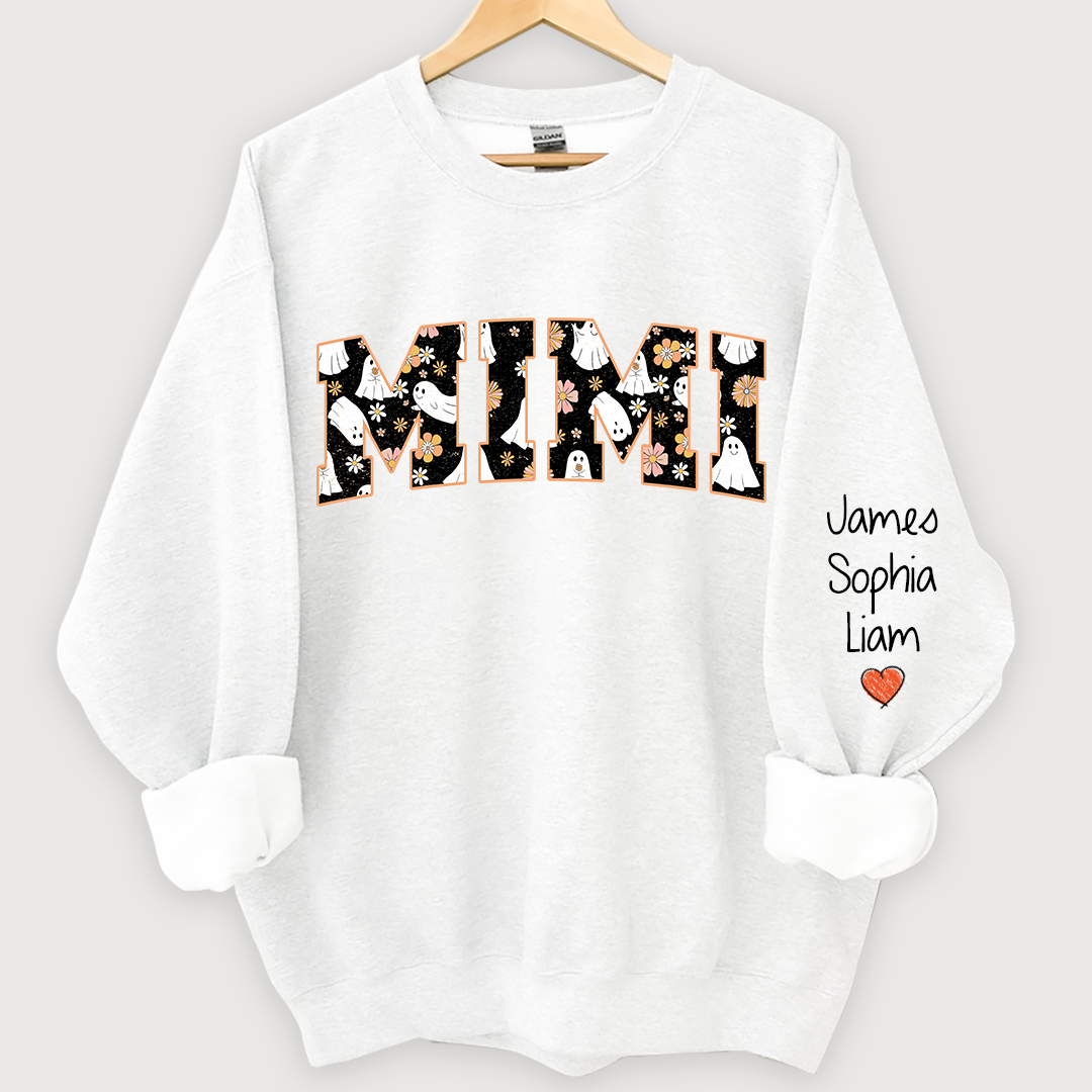 Retro Halloween, Groovy Halloween Mimi And Grandkids Name Sweatshirt