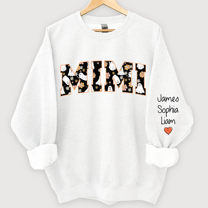 Retro Halloween, Groovy Halloween Mimi And Grandkids Name Sweatshirt