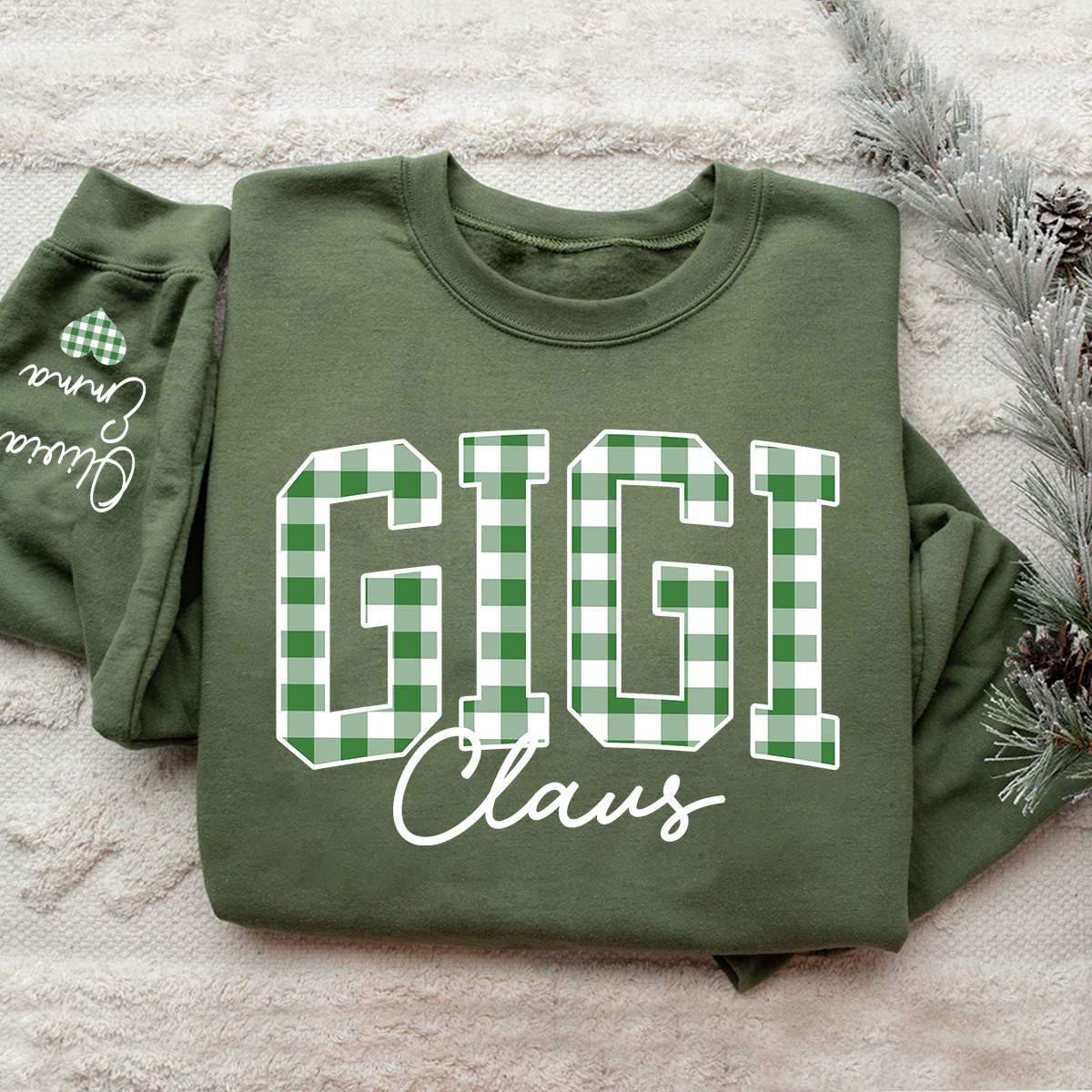 Custom Gigi Claus Green Caro Christmas With Kids Sweatshirt