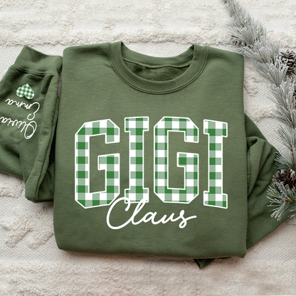 Custom Gigi Claus Green Caro Christmas With Kids Sweatshirt