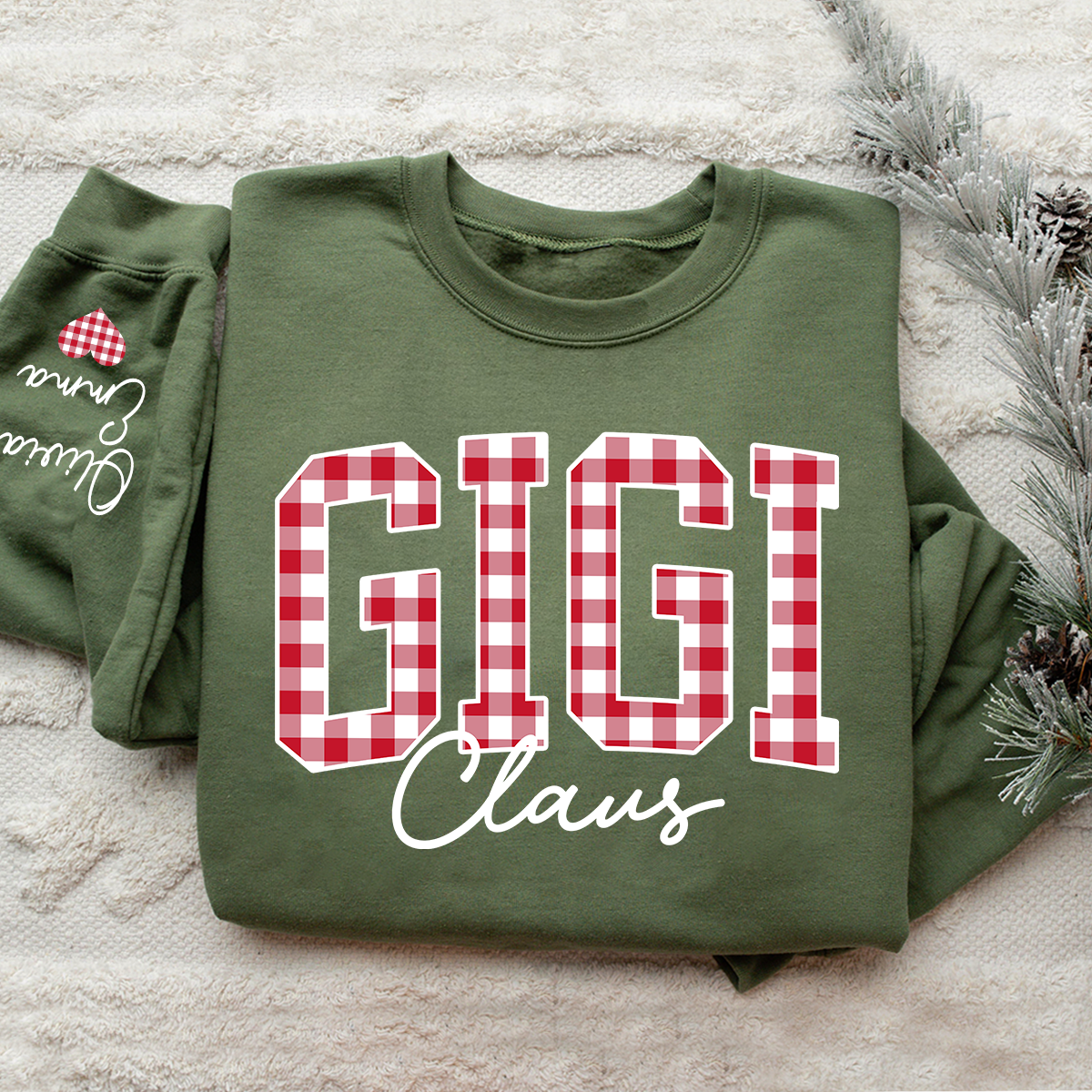 Custom Gigi Claus Red Caro Christmas With Kids Sweatshirt