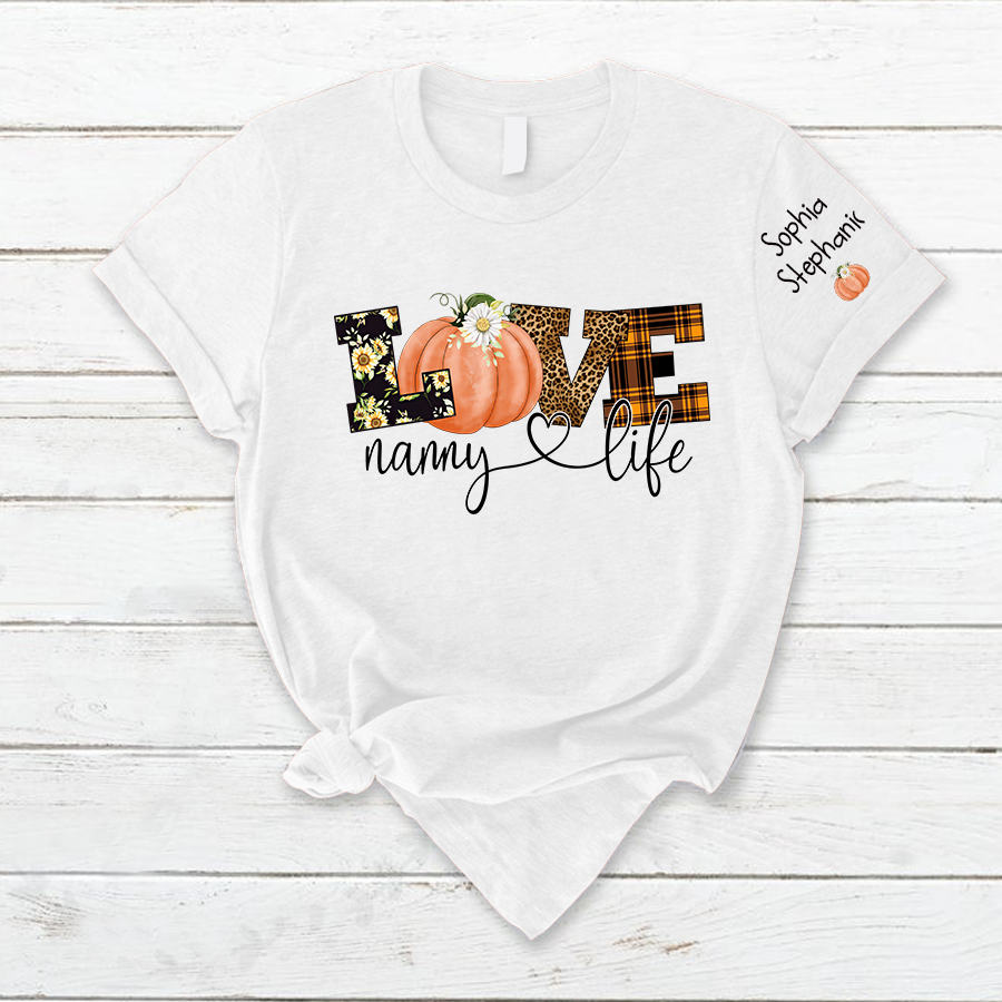 Personalized Love Grandma Life Fall Season Pumpkin T-Shirt