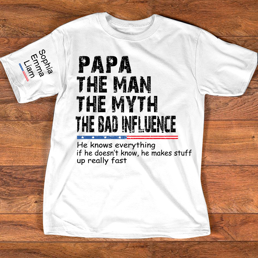 Personalized Dad Papa Grandpa Shirt, Custom Papa Legend Influence T-Shirt, Custom Birthday Fathers Day Gift, Funny Family