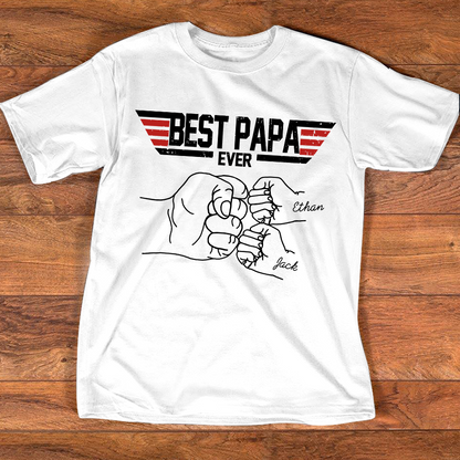 Best Papa Ever Shirt Personalized Kids Names, Custom Grandpa Fist Bump T Shirt for Dad Papa Grandfather, Fathers Day Family Gift