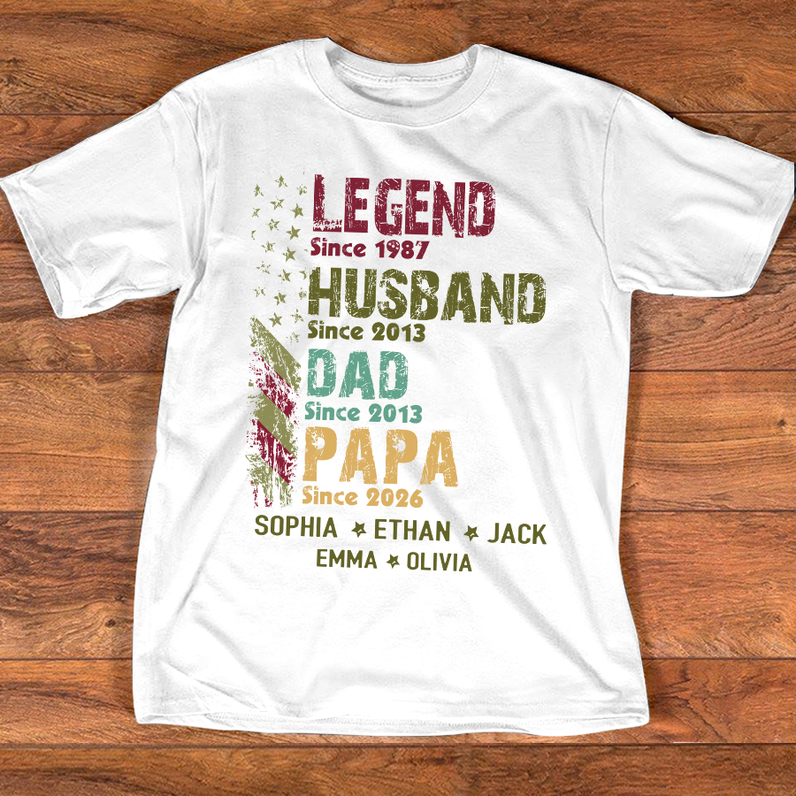 Personalized Papa Shirt with Kids Names, Legend Husband Dad Papa Since Shirt, Custom Grandpa Family T Shirt, Father's Day Gift for Papa