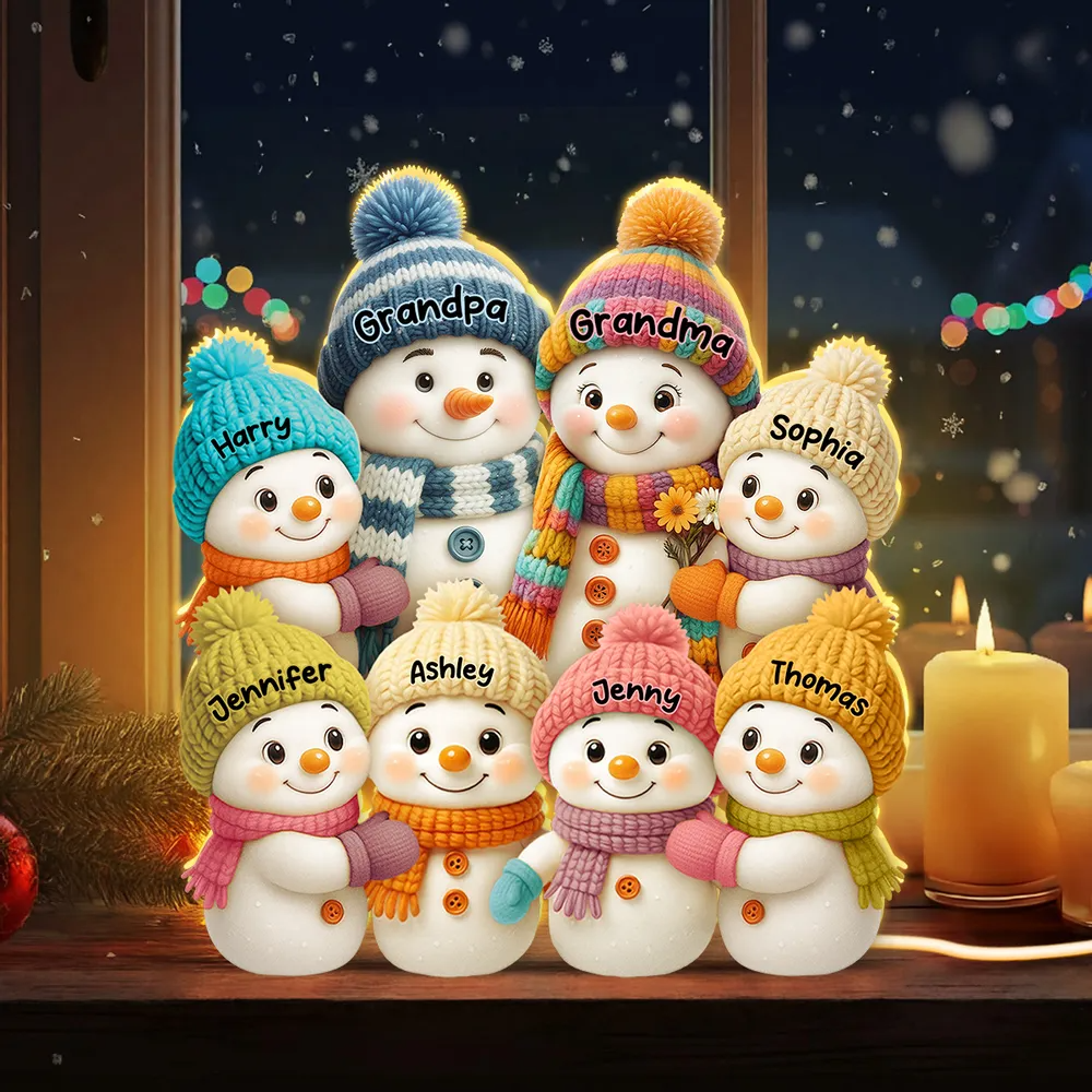 3D Effect Snowman Grandma, Grandpa & Grandkids Personalized Light Box – Custom Christmas Decoration & Heartwarming Gift for Grandparents Light Box