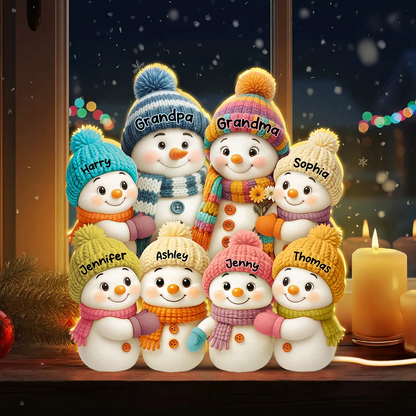 3D Effect Snowman Grandma, Grandpa & Grandkids Personalized Light Box – Custom Christmas Decoration & Heartwarming Gift for Grandparents Light Box