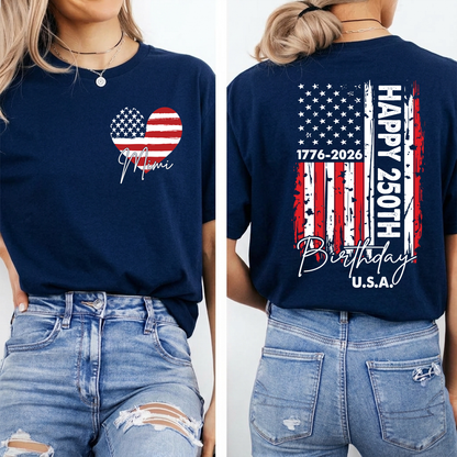 Personalized Mimi Patriotic Heart Flag Shirt, Happy 250th Birthday USA Grandma Shirt for Nana Gigi Mimi, 250 Years of Freedom 4th of July Comfort Colors® Shirt
